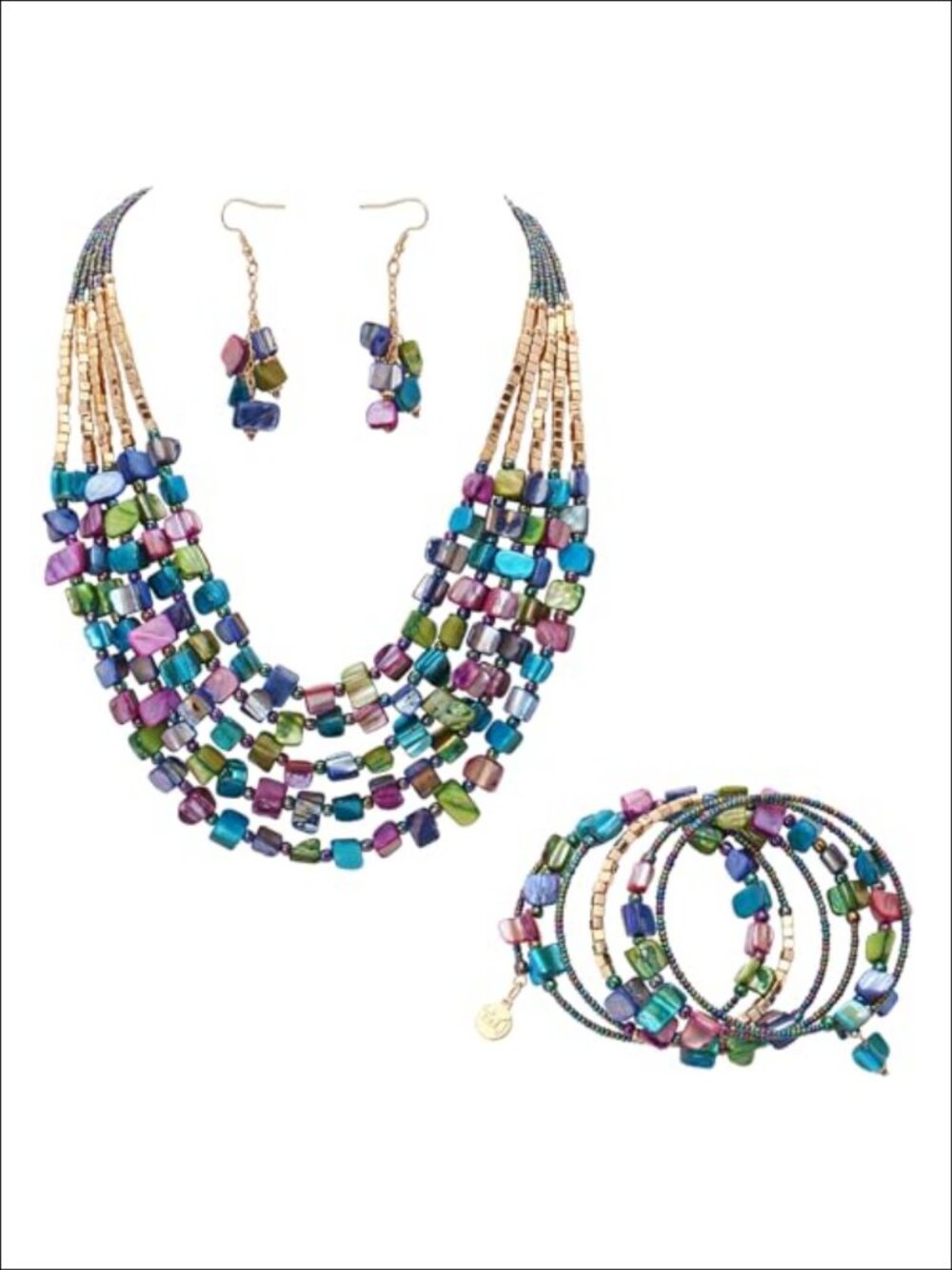 Shell Beaded Necklace Earrings Bracelet Set Boho Beach Jewelry for Women